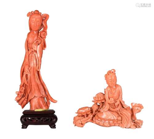 A collection of two Chinese coral figures, late Qing, Total ...