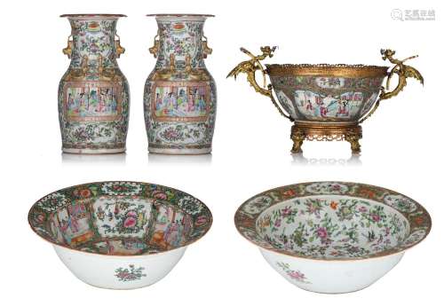 A collection of Chinese Canton famille rose basins, punch bo...