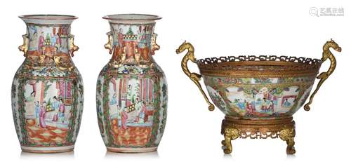 A collection of Chinese Canton famille rose vases and a punc...