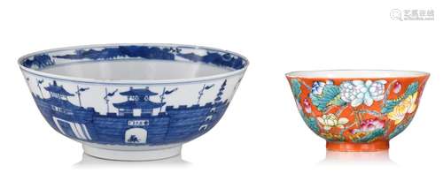 A Chinese famille rose bowl, with a Yongzheng mark - a blue ...