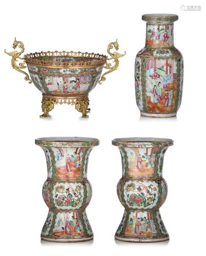 A collection of Chinese Canton famille rose vases and a meta...