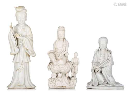 Two Chinese Dehua blanc-de-chine figures of a seated Guanyin...