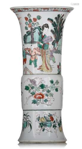 A Chinese famille verte Gu vase, 19thC, H 47 cm