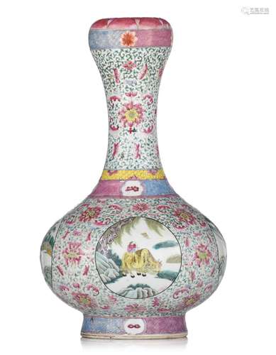 A Chinese famille rose garlic-mouth vase, with a Qianlong ma...