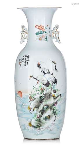 A Chinese famille rose double decorated vase, with signed te...