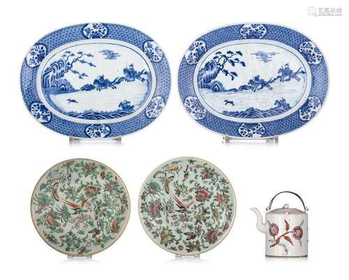 Two Chinese blue and white 'Hunting scene' serving plates, 1...