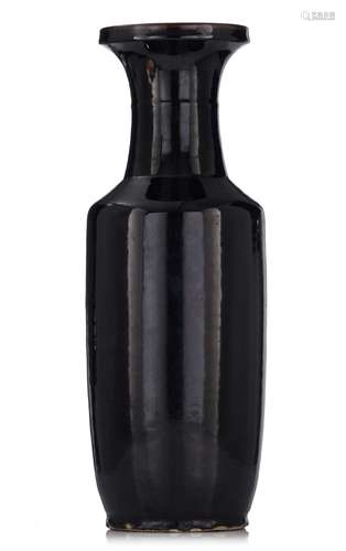 A Chinese 'mirror black' glazed rouleau vase, 19thC, H 58 cm