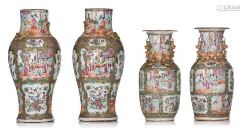 A collection of Chinese Canton famille rose vases, 19thC, H ...