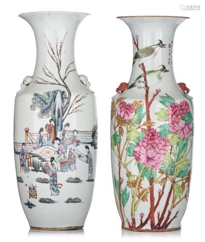 Two Chinese famille rose vases, each with signed texts, both...