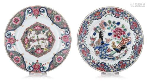 A Chinese famille rose 'Erxian twin' dish and a 'Cockerel di...