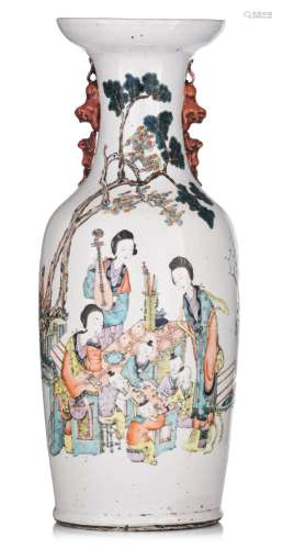 A Chinese Qianjiangcai vase, with signed texts, paired with ...