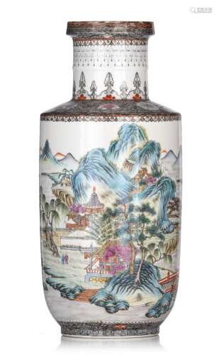 A rare Chinese Republic period famille rose rouleau vase, wi...