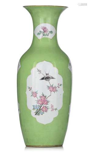 A Chinese famille rose and lime ground vase, Republic period...