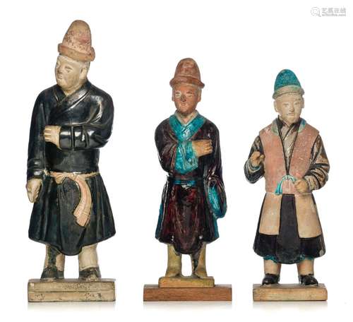 A collection of Chinese fahua or sancai glazed pottery figur...