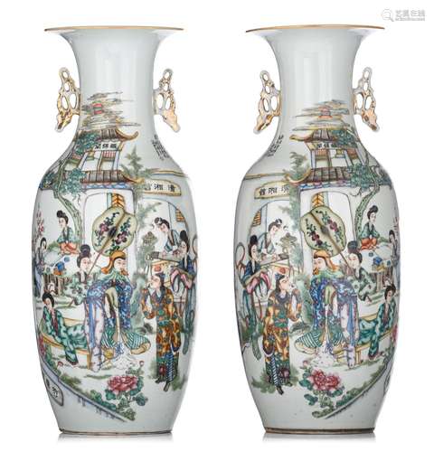 A pair of Chinese famille rose 'Dream of the Red Chamber' va...