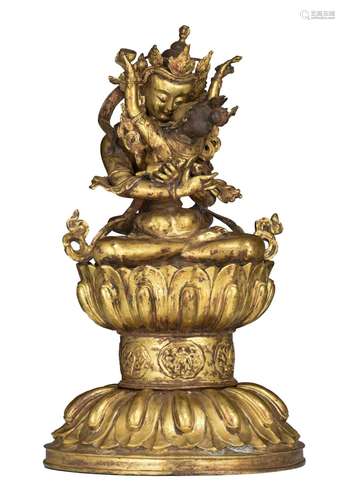 A Sino-Tibetan gilt-bronze figure of Jinasagara Avalokiteshv...