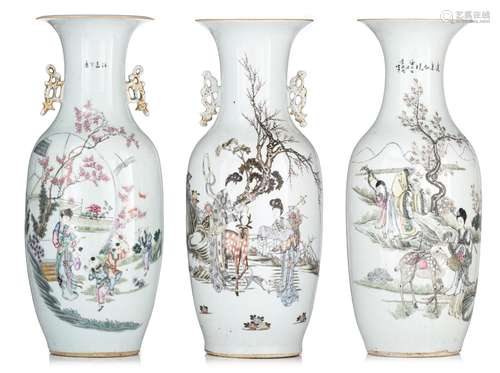 Two Chinese Qianjiangcai and a famille rose vases, with sign...