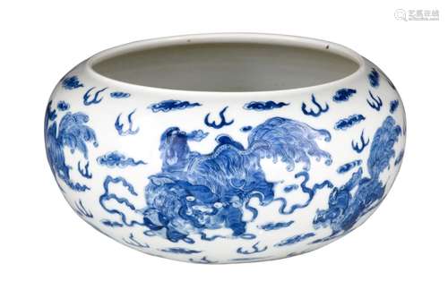 A Chinese blue and white 'Buddhist lion' censer pot, with a ...