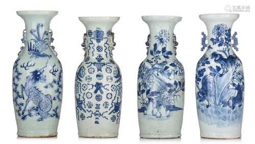 Four Chinese blue and white on celadon ground vases, all pai...