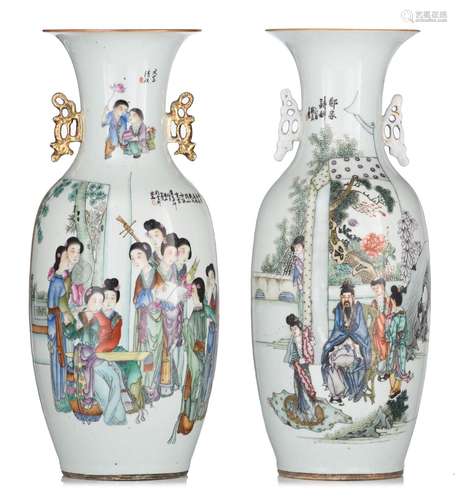 Two Chinese famille rose figural vases, Republic period, H 5...