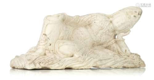 A Carrara marble sculpture of a reclining Guanyin, H 25 - W ...