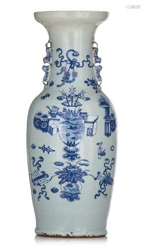 A Chinese blue and white on celadon ground vase, paired with...