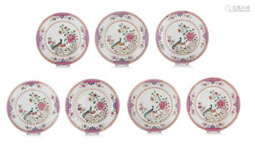 A series of seven Chinese famille rose 'Pheasant and Peacock...