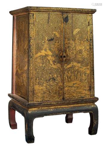 A Thai gilt and lacquered manuscript storage cabinet, 19thC,...