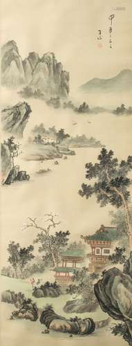 A Chinese painting, Mountain landscape, watercolour on paper...