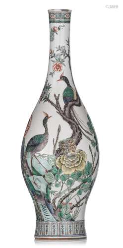 A Chinese famille verte pear-shaped 'Pheasant' vase, 19thC, ...