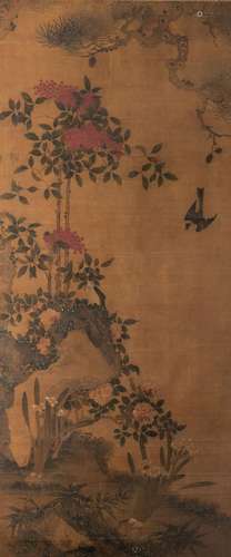 A Chinese painting, 'Magpies and flower branches', watercolo...