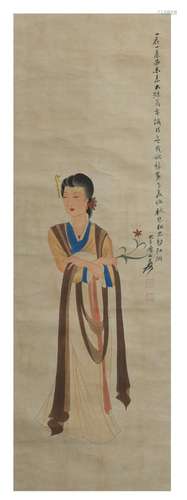 A Chinese scroll, 'Lady', watercolour on paper, signature re...