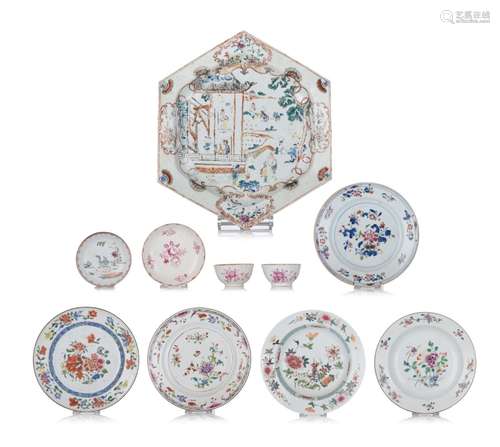 A collection of Chinese famille rose export ware, 18thC, lar...