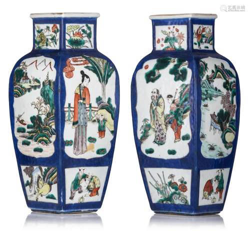 Two Chinese famille verte vases, with a Kangxi mark, 19thC, ...