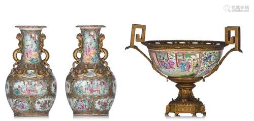 A collection of Chinese Canton famille rose vases and gilt-m...