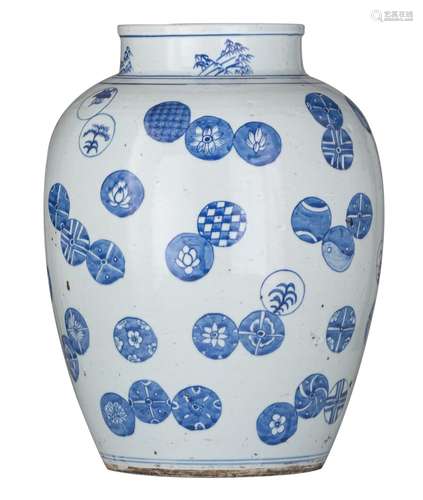 A Chinese blue and white emblem vase, H 44 cm