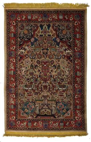 A Persian Tabris silk and metalwork rug, 139 x 209 cm