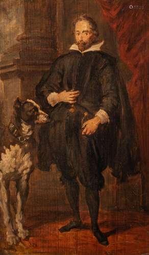 A copy after A. Van Dijck, nobleman with a dog, oilsketch on...