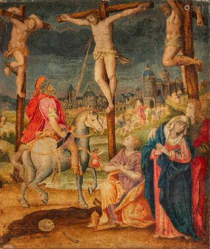 Golgotha, Italian School, 16thC, watercolour on parchment on...