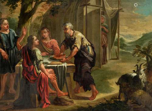 Abraham Serving the Three Angels, 17thC, oil on canvas, 68 x...