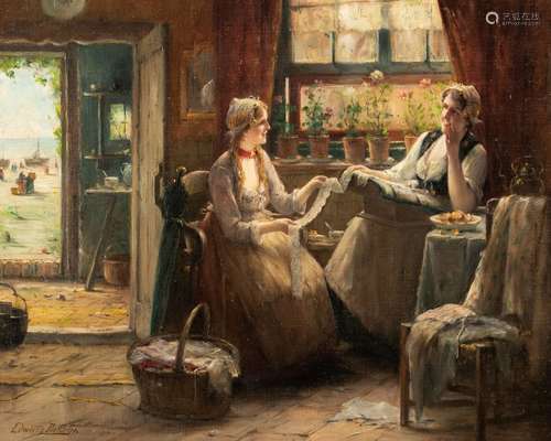 Edward Antoon Portielje (1861-1949), lacemakers in an interi...