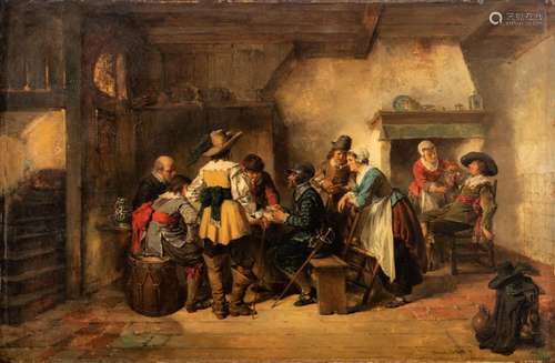 Herman Ten Kate (1822-1891), the card players, oil on panel,...