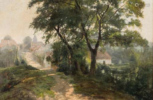 Gustave Walckiers (1831-1891), village near a forest road, o...