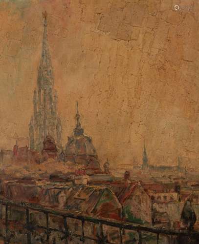 Raphael Dubois (1888-1960), view on a cathedral, oil on canv...