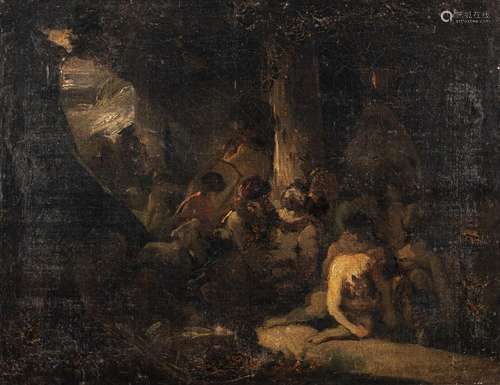 People resting in a cave, 19thC, oil sketch on canvas, 50 x ...