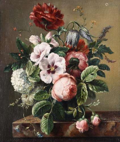 Flower still life, 19thC, oil on canvas, 38 x 45,5 cm