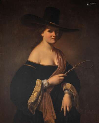 Guillaume Van Bomberghen (1807-1882), a beauty with a hat an...