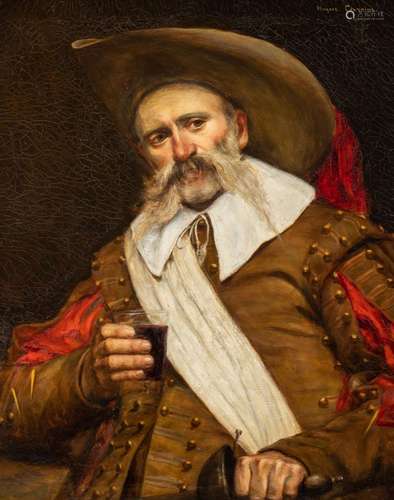 Horace Raoul Colmaire (1875-1965), a drinking musketeer, oil...