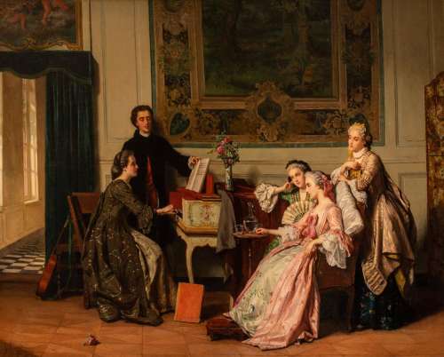 Jean Carolus (1814-1897), the piano lesson, 1865, oil on can...