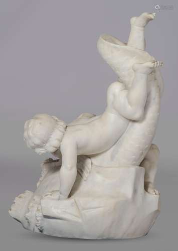 Albacini, two putti fighting a dolphin, Carrara marble on a ...